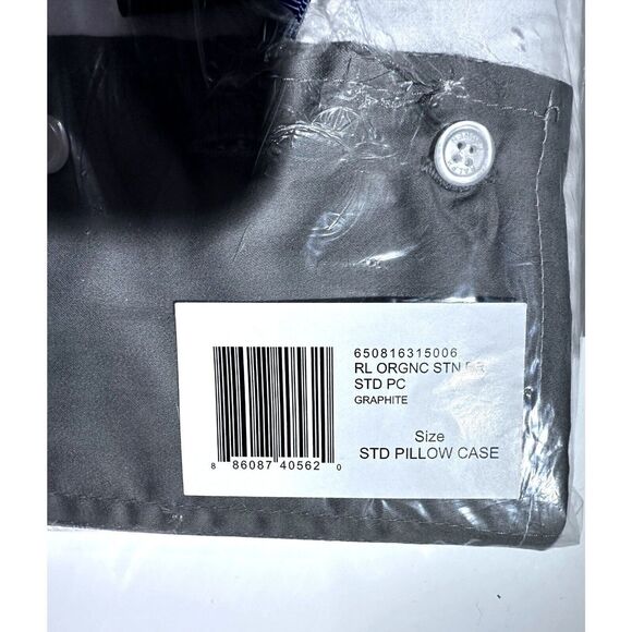 Ralph Lauren Organic Cotton Border Sateen standard Pillowcase Pair white Graphit - Picture 4 of 4